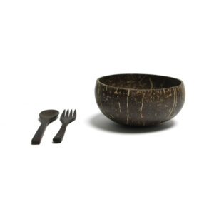 Natural Coconut Bowl with a spoon and a fork - Backstores
